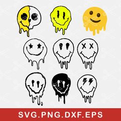 Melting Smiley Face Svg, Dripping Smiley Face Svg, Happy Face Svg, Png Dxf Eps File