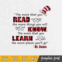 The More That You Read Svg, Cat In Hat Svg, Dr Seuss Svg, Seuss Sayings Svg, Read Across America, Png, Dxf, Clipart, Vec