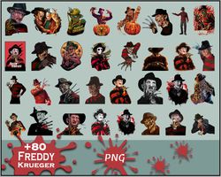 80 Freddy Krueger Png,Halloween Horror Movies Characters Bundle PNG Printable, Png Files For Sublimation Designs Digital