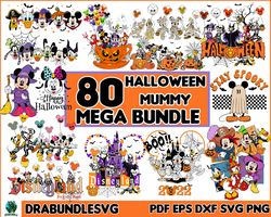 80 Halloween Mummy Mouse And Friends Bundle, Halloween SVG Bundle, Trick Or Treat Svg, Spooky Vibes, Boo Svg, Cartoon Sv