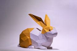 Bunny Sitting Paper Craft, Digital Template, Origami, PDF Download DIY, Low Poly, Trophy, Sculpture, Rabbit Model