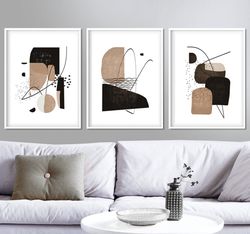 Abstract Geometric Set Of 3 Print Black Brown Wall Art Modern Abstract Art Downloadable Art 3 Piece Prints Large Poster