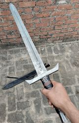 Beautiful Handmade Damascus Sword Double Edge 33 inch with leather Sheath