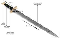 KRIS SWORD, DAMASCUS Sword, Engraved Custom Medieval Real Viking Sword With Leather Sheath, Gift For Her,