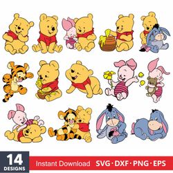 Layered Baby Pooh Svg Bundle, Instant Download, Bundle For Cricut, Silhouette Vector SVG PNG DXF Cut File