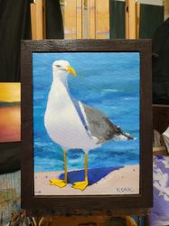 Original Oil Painting seagull in the sun Bright Oil Painting Wall Art lake painting seagull painting