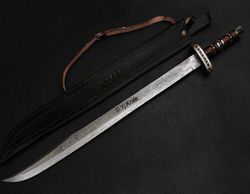 Custom Hand Forged, Damascus Steel Functional Sword 32 inches, Falchion Sword, Swords Battle Ready, With Sheath