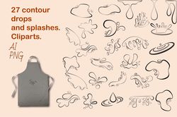 27 contour drops and splashes. Cliparts.