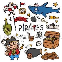 MARINE PIRATES And Shark Cartoon Corsair Sticker Collection