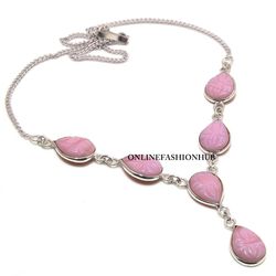 Attractive 1 PC Pink Carving Glass 925 Sterling Silver Plated Bezel Necklace ,Handmade Dainty Neckpiece Jewelry