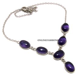 Trending Sale 1 PC Amethyst Gemstone 925 Sterling Silver Plated Bezel Necklace ,Handmade Dainty Neckpiece Jewelry