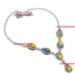 Colorful 1 PC Mosaic Jasper Gemstone 925 Sterling Silver Plated Bezel Necklace ,Handmade Dainty Neckpiece Jewelry