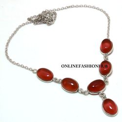 1 PC Red Garnet Gemstone 925 Sterling Silver Plated Bezel Necklace ,Handmade Dainty Neckpiece Jewelry, Gift For Her