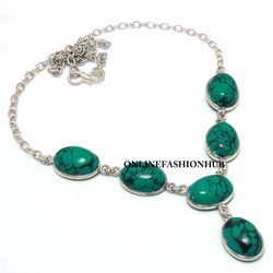Offer 1 PC Turquoise Gemstone 925 Sterling Silver Plated Bezel Necklace ,Handmade Dainty Neckpiece Jewelry, Gift For Her