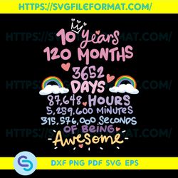 10 Years 120 Months 3652 Days Svg, Birthday Svg, 10 Years Svg, 120 Months Svg, 3652 Days Svg, 87648 Hours Svg