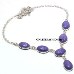 Sale 1 PC Charoite Gemstone 925 Sterling Silver Plated Bezel Necklace ,Handmade Dainty Neckpiece Jewelry, Gift For Her