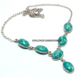 1 PC Larimar Gemstone 925 Sterling Silver Plated Bezel Necklace ,Handmade Dainty Neckpiece Jewelry, Gift For Her