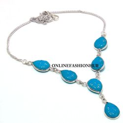 New Sale 1 PC Blue Carving Glass 925 Sterling Silver Plated Bezel Necklace ,Handmade Dainty Neckpiece Jewelry