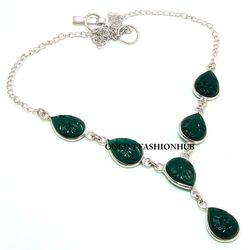 Offer 1 PC Green Carving Glass 925 Sterling Silver Plated Bezel Necklace ,Handmade Dainty Neckpiece Jewelry