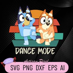 Funny Vintage Dance Mode Bluey Svg, Rita And Janet Grannies Svg, Bingo And Bluey Toddler Onesie, Can't Stop Dancing Blue