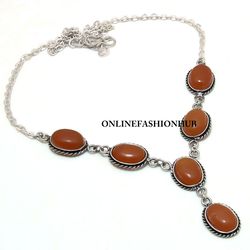 1 PC Carnelian Gemstone 925 Sterling Silver Plated Designer Necklace ,Handmade Dainty Necklace Jewelry, Gift For Her