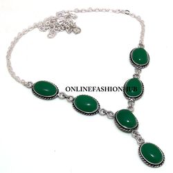 1 PC Green Onyx Gemstone 925 Sterling Silver Plated Designer Necklace ,Handmade Dainty Necklace Jewelry, Gift For Her