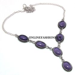 1 PC Amethyst Gemstone 925 Sterling Silver Plated Designer Necklace ,Handmade Dainty Necklace Jewelry, Gift For Her