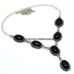 Alluring 1 PC Black Onyx Gemstone 925 Sterling Silver Plated Designer Necklace ,Handmade Bohemian Jewelry, Gift For Her