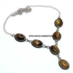 Amazing 1 PC Tiger's Eye Gemstone 925 Sterling Silver Plated Designer Necklace ,Handmade Bohemian Jewelry, Gift For Her