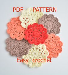 Crochet Coasters Pattern, Beginner crochet tutorial, Small crochet doily pdf, Lace coaster,Easy pattern