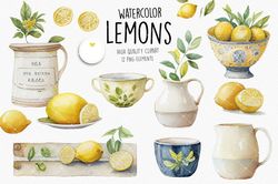 12 Files For Watercolor Lemons PNG Digital Files Clipart Bundle