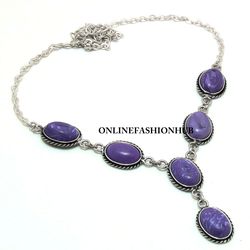 1 PC Charoite Gemstone 925 Sterling Silver Plated Designer Necklace ,Handmade Bohemian Jewelry, Gift For FRIEND,