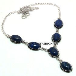 1 PC Lapis Lazuli Gemstone 925 Sterling Silver Plated Designer Necklace ,Handmade Bohemian Jewelry, Gift For FRIEND,