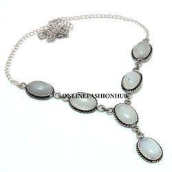 1 PC Milky Moonstone Gemstone 925 Sterling Silver Plated Designer Necklace ,Handmade Bohemian Jewelry, Gift For FRIEND,