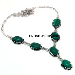 1 PC Malachite Gemstone 925 Sterling Silver Plated Designer Necklace ,Handmade Bohemian Jewelry, Gift For FRIEND,