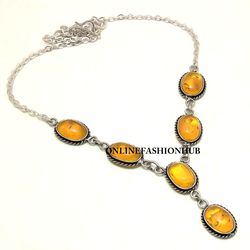 1 PC Baltic Amber Gemstone 925 Sterling Silver Plated Designer Necklace ,Handmade Bohemian Jewelry, Gift For FRIEND,