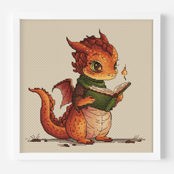 Dragon Cross Stitch Pattern, Fabulous Dragon Student, Dragon Embroidery Pattern, Fairy Dragon Fire Cozy Funny Pattern Di