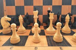 Luga big Soviet chessmen set (King 11.5 cm) - Wooden Russian vintage chess pieces large
