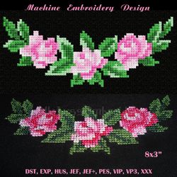 Rose border cross stitch machine embroidery design