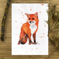 Fox watercolor download poster, download printable wall decor, digital watercolor print by Anne Gorywine