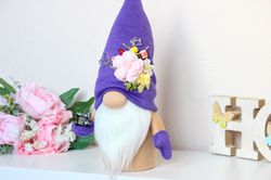 Purple  Gnome with flower and mini  sewing machine