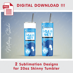 2 Inspired Aqua Net Templates - Seamless Sublimation Patterns - 20oz SKINNY TUMBLER - Full Tumbler Wrap