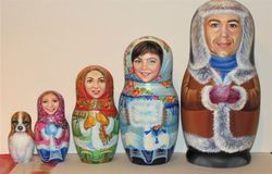 Russian family portraits matryoshka nesting dolls winter themed custom nested doll by photos