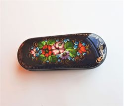 Floral Russian hand-painted glasses case - Folk art womens eyeglass case hard