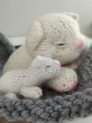 Cat and little kittens. Cat Knitting Pattern. Knitted animal