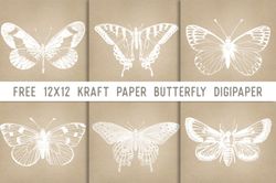 The magical Kraft Paper Butterfly collections ,  6 beautiful butterflies , digital papers