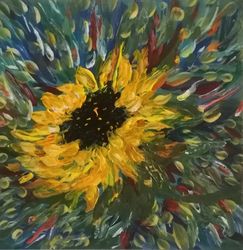 Sunflower with acrylic paints, original painting, yellow sunflower