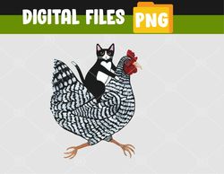 Funny Cat Riding Chicken Tuxedo Cat on a Chicken Lover PNG, Digital Download