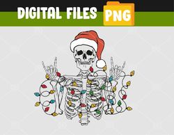 Rock on Santa Skeleton Rock and Roll Christmas Lights Rocker PNG, Digital Download