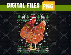 Ugly Christmas Chicken Santa Hat Lights PNG, Digital Download